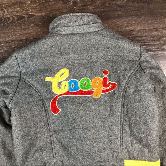 Coogi Womens Carpet Logo Rainbow Pride Full Zip Gray Wool Varsity Bomber Jacket - Picture 2 of 9